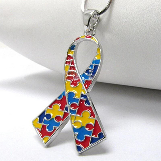 Autism Awareness Ribbon Pendant Necklace, Gift for Mom, Autism Acceptance Pendant
